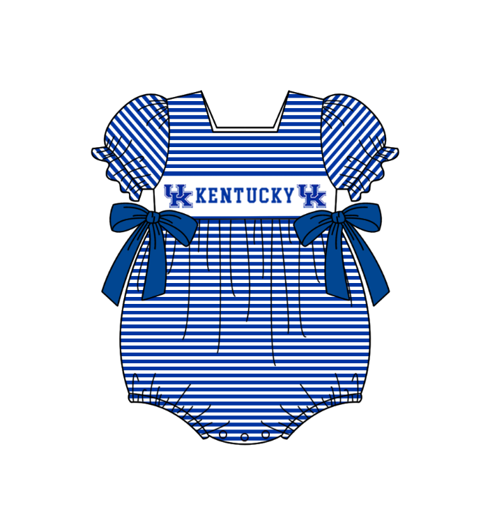 ( Moq 5 ) Baby Girls Kids Short Sleeves Blue Stripes Bows Team Romper 1.29