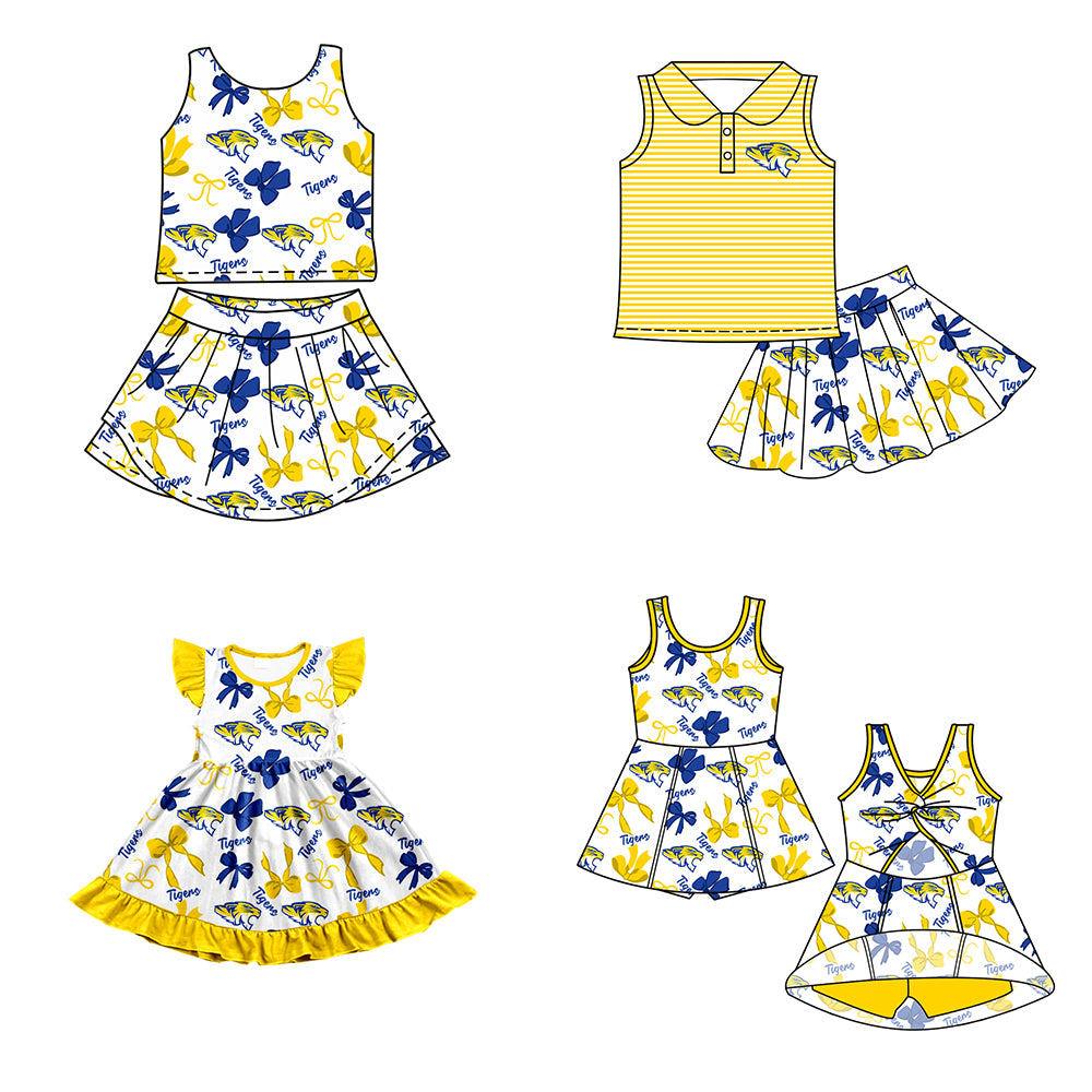 ( Moq 5 each style ) Baby Girl Toddler Team Bows ‌Tigers Sibling Dress Set