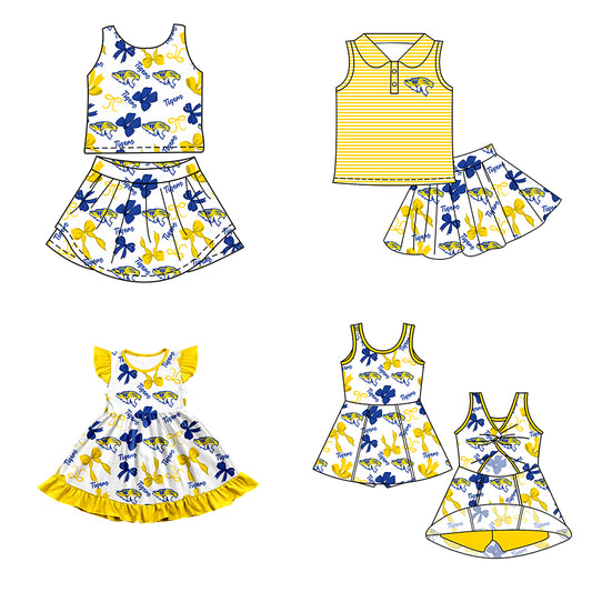 ( Moq 5 each style ) Baby Girl Toddler Team Bows ‌Tigers Sibling Dress Set