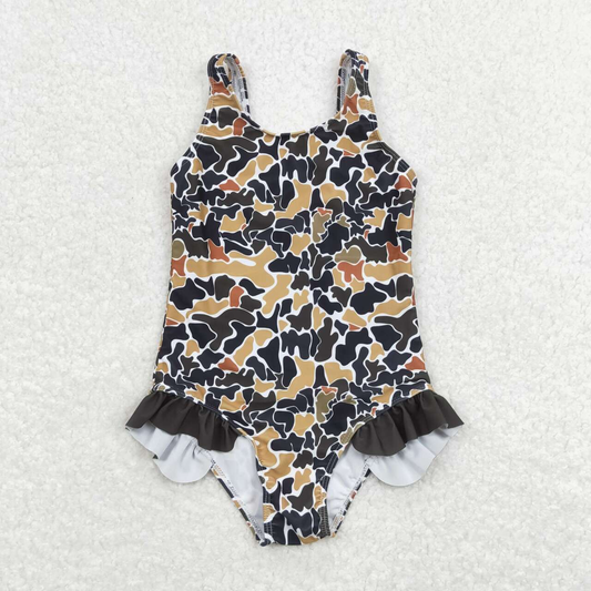 S0239 Baby Girl Sleeveless Camo One Piece Summer Swimsuit