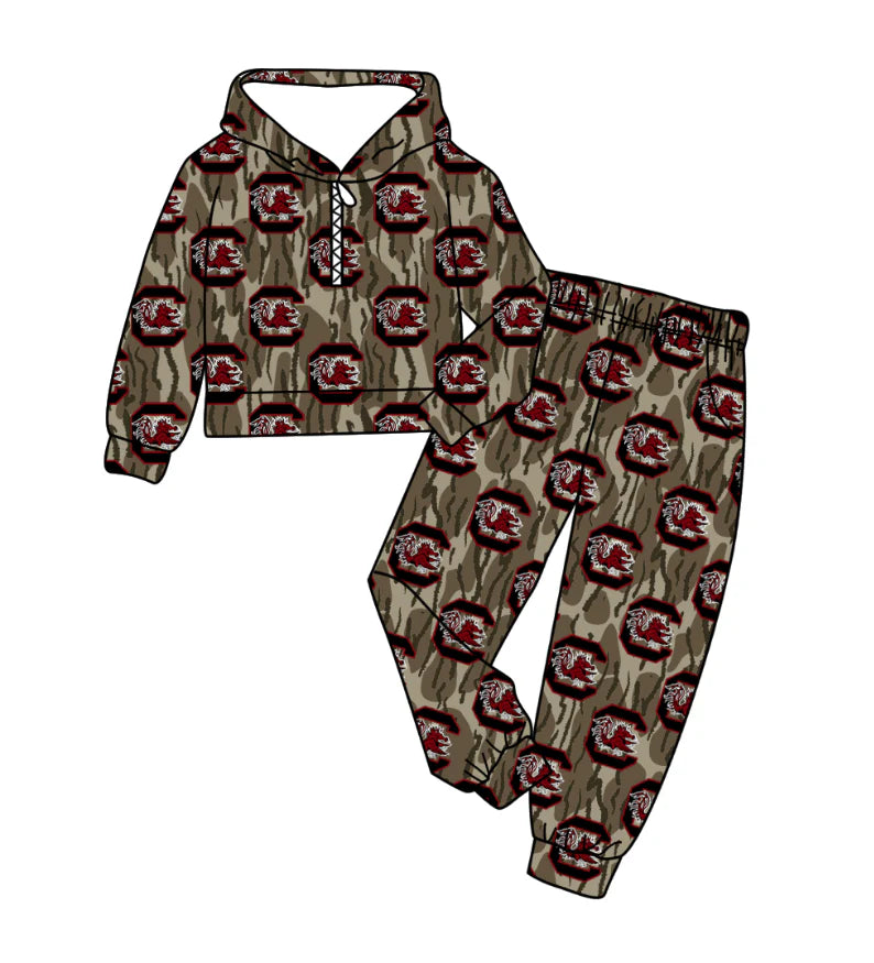 ( Moq 5 ) Baby Kids Toddler Camo Long Sleeves Hoodie Zipper Shirt Pockets Pants Team Set