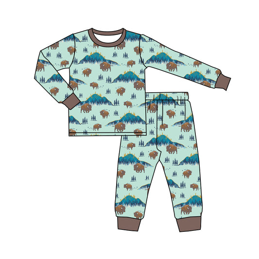 Baby Boy Long Sleeves Western Cow Shirt Pants Pajamas Set