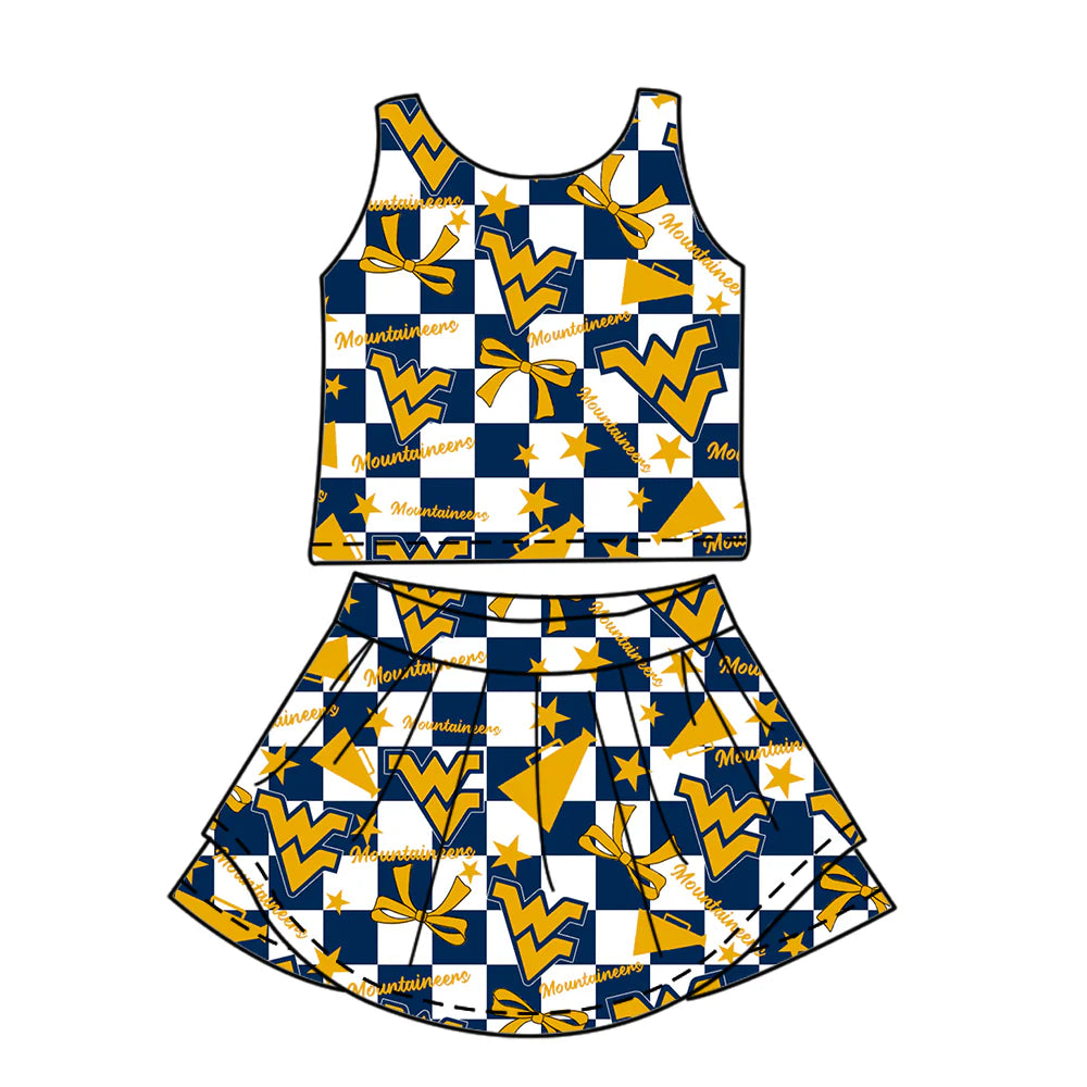 ( Moq 5 each style ) Baby Girl Toddler WV Team Cheer Sibling Checked Dress Set 6.30