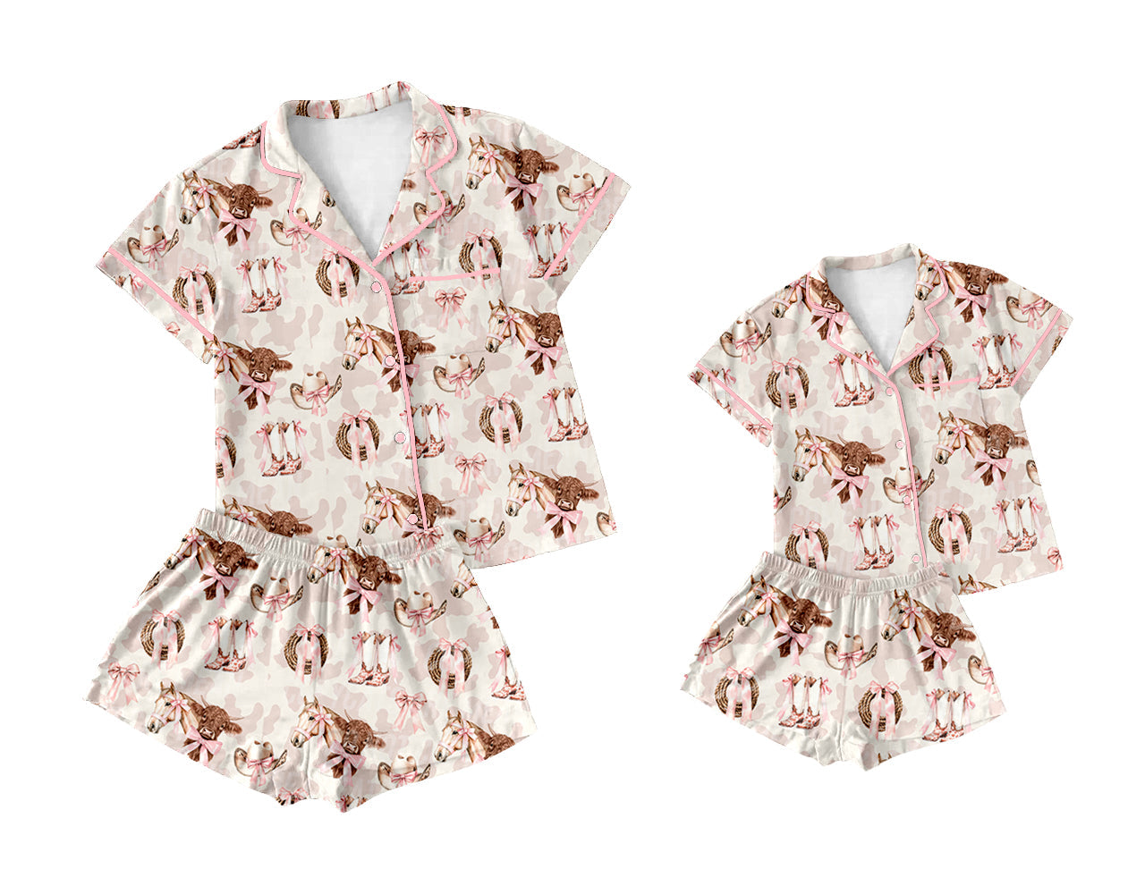 Baby Girl Adult Women Horse Hats Boots Bows Sibling Pajamas Set ( Moq 5 Each Style ) 2.8