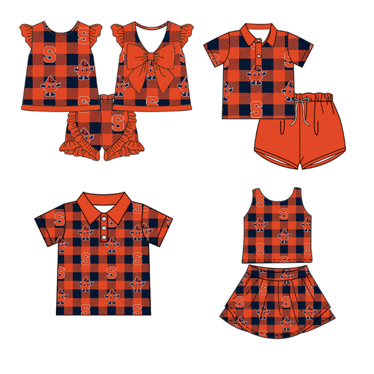 ( Moq 5 each style ) Baby Boy Girl S Team Plaid Sibling Shirt Set