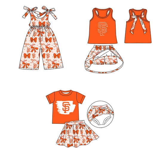 ( Moq 5 each style ) Baby Girl Toddler SF Team Orange Bows Sibling Jumpsuit Set 6.16