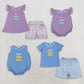 Sibling Baby Boys Girls Embroidery Fish Stripes Rompers Sets Summer Clothes RTS