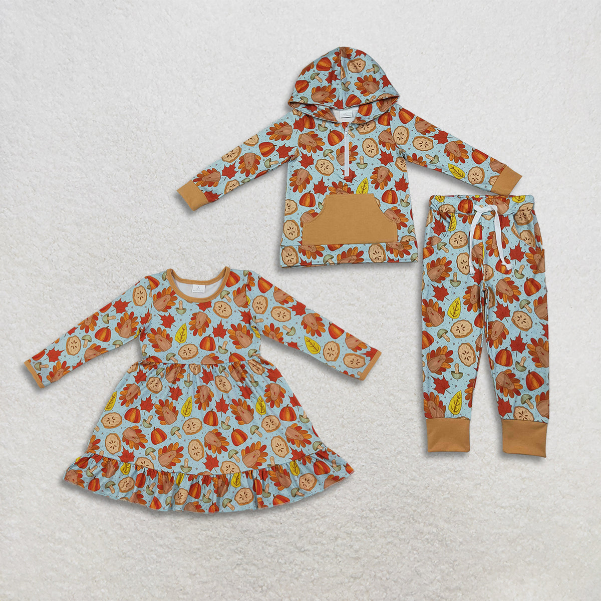 Sibling Baby Boys Girls Kids Long Sleeves Pumpkins turkey Thanksgiving Set Dress Fall Clothes RTS
