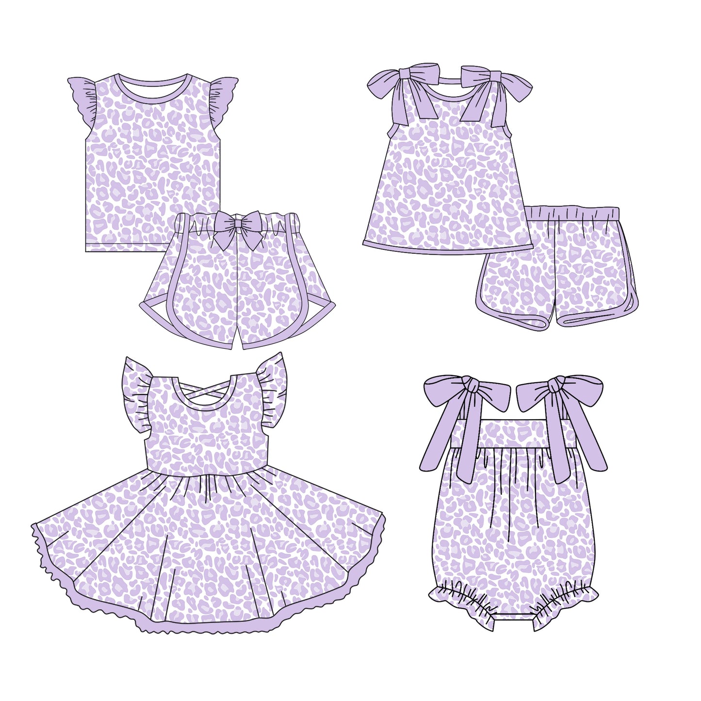 Baby Girl Purple Leopard Sibling Romper Dress Set ( Moq 5 Each Style ) 3.13