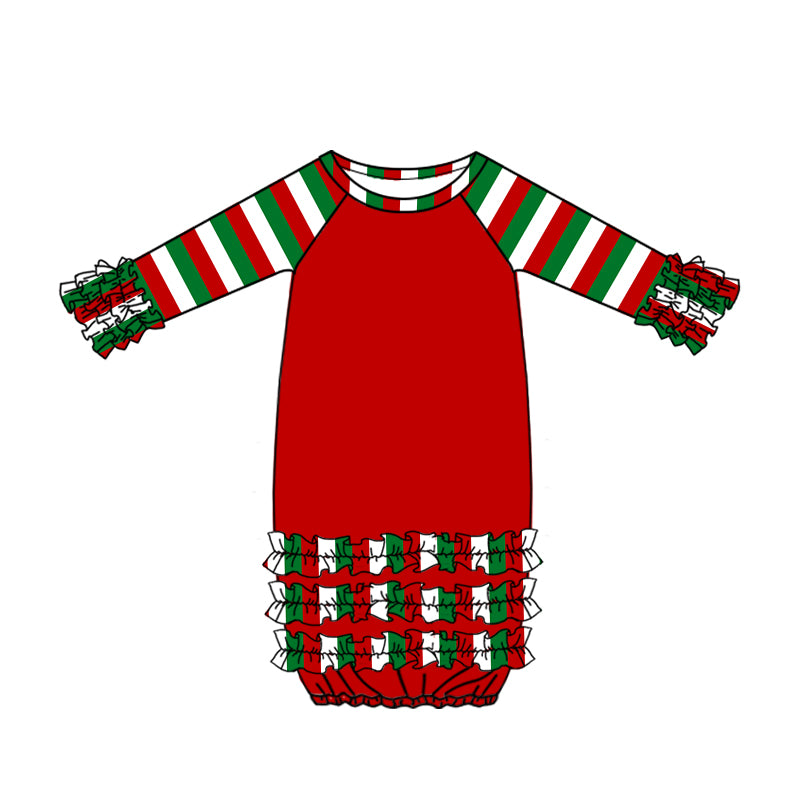 Baby Girl Christmas Long Sleeves Newborn Stripes Red Gown Knotted Romper