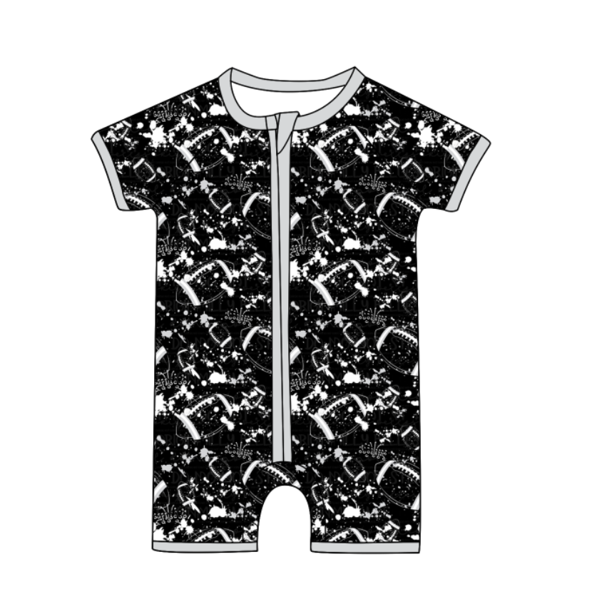 ( Moq 5 Each Style ) Baby Boys Girls Toddler Football Sibling Shorts Romper Dresses Set Black Clothing