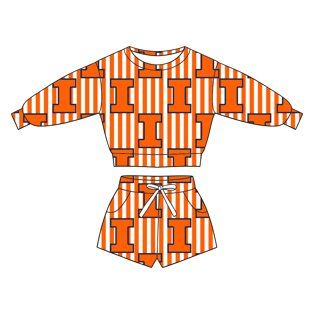 ( Moq 5 ) Baby Girls Kids Long Sleeves Shirt Pockets Shorts Team Set Clothes