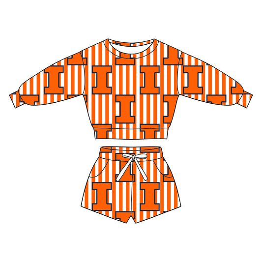 ( Moq 5 ) Baby Girls Kids Long Sleeves Shirt Pockets Shorts Team Set Clothes