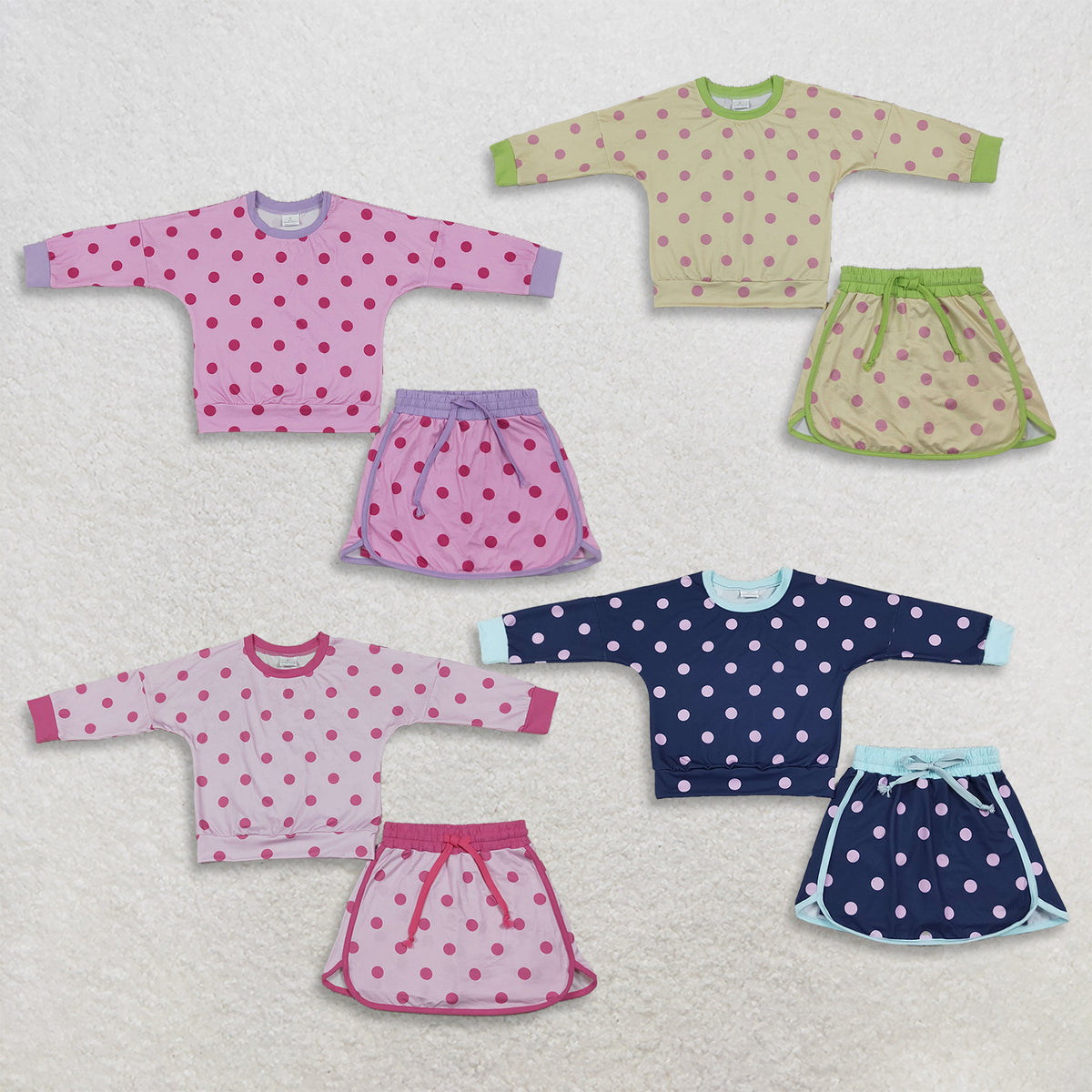 Sibling Baby Girls Kids Long Sleeves Dots Shirts Skirts Shorts Sets Clothes RTS