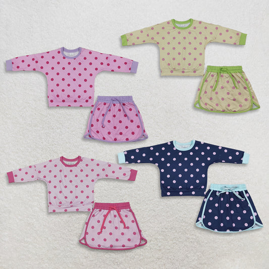 Sibling Baby Girls Kids Long Sleeves Dots Shirts Skirts Shorts Sets Clothes RTS