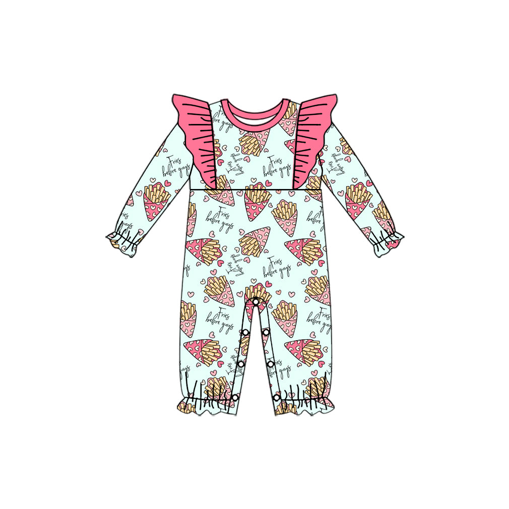 Baby Girl Infant Long Sleeves Chips Hearts Valentine Romper Moq 5