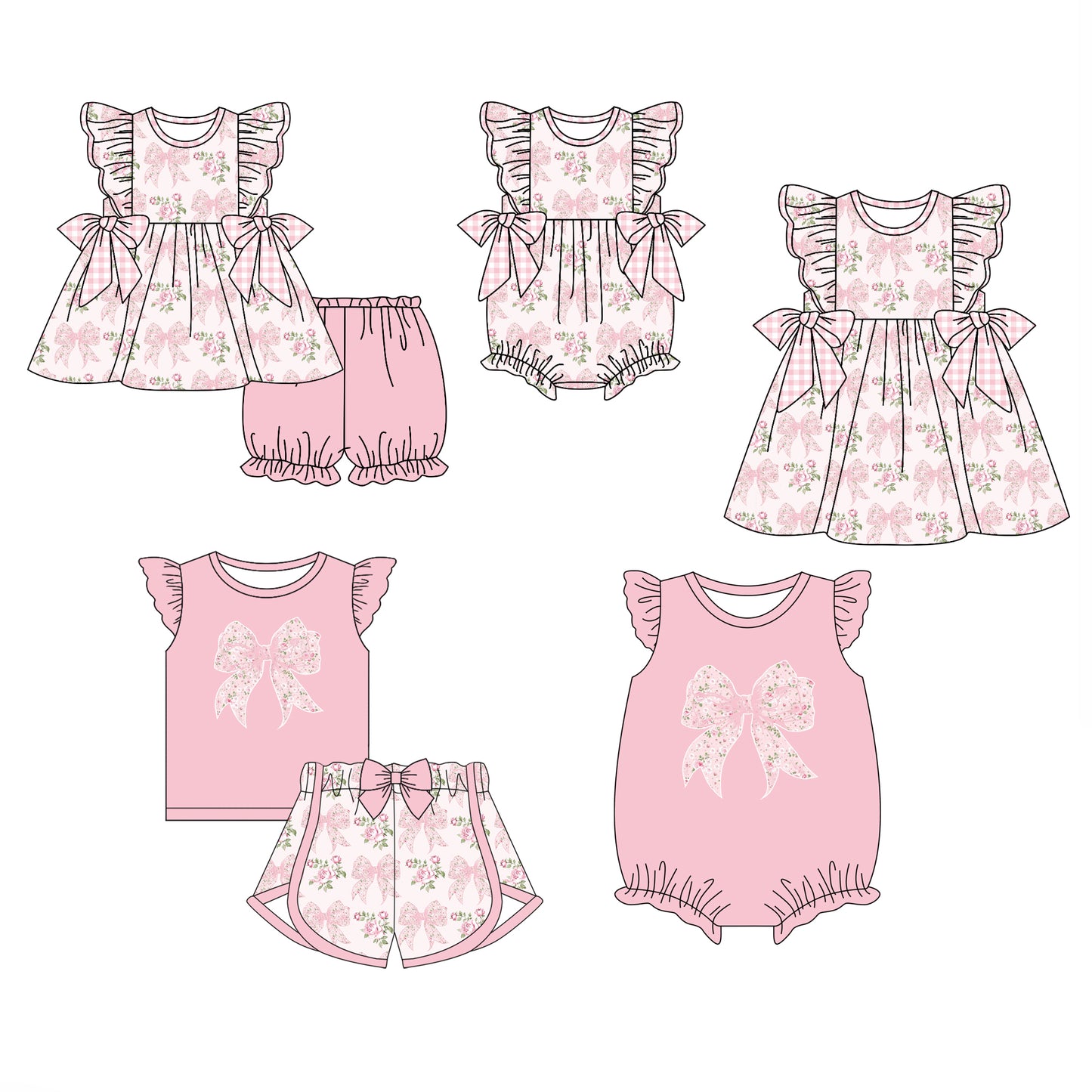 Baby Boy Girl Flower Pink Bows Sibling Dress Romper Clothes Set ( Moq 5 Each style )11.30