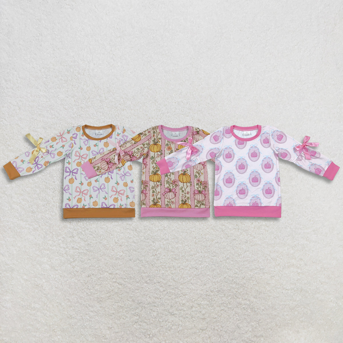 Sibling Baby Girls Kids Long Sleeves Pumpkins Bows Shirts Fall Tops Clothes RTS