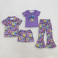 Sibling Baby Girls Kids Short Sleeves Singer Characters Sets Purple Clothes RTS