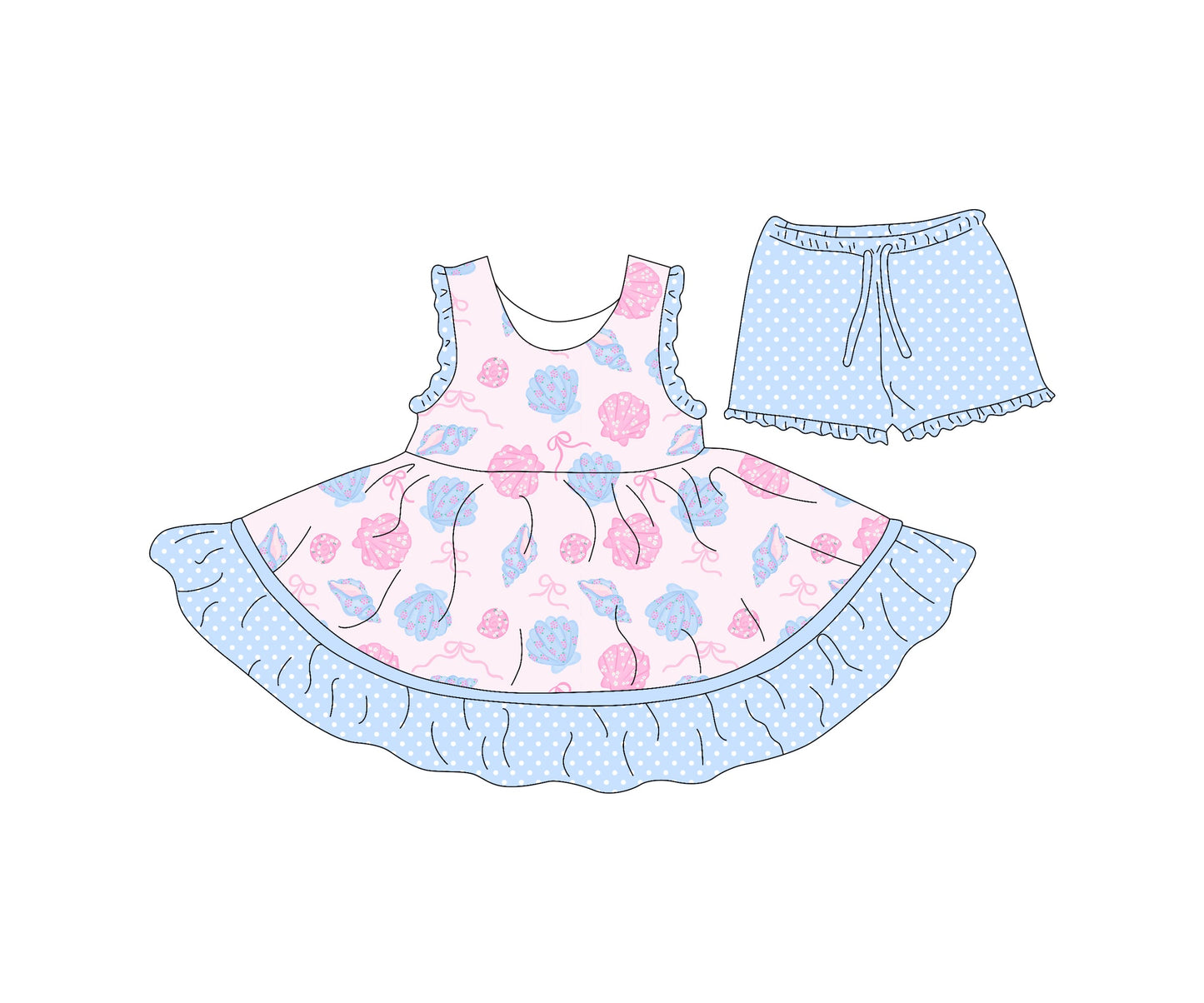 ( Moq 5 each style ) Baby Girl Sleeveless Shell Bows Sibling Knee Length Dress Shorts 4.15