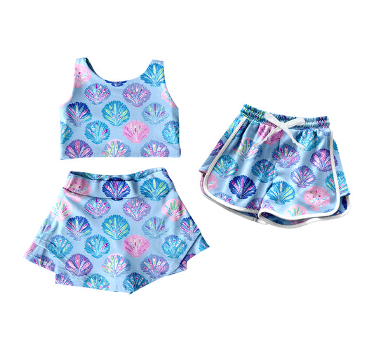 ( Moq 5 Each Style ) Sibling Baby Girls Toddler Shell Shorts Set Summer Blue Clothes