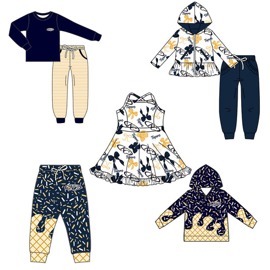( Moq 5 each style ) Baby Boy Girl Team Cheer Sibling Shirt Black Bows Dress Set 8.14