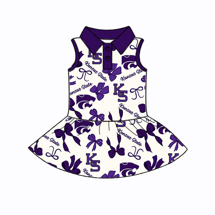 ( Moq 5 each style ) Baby Girl Team Purple Bows Sibling Dress Set 5.23