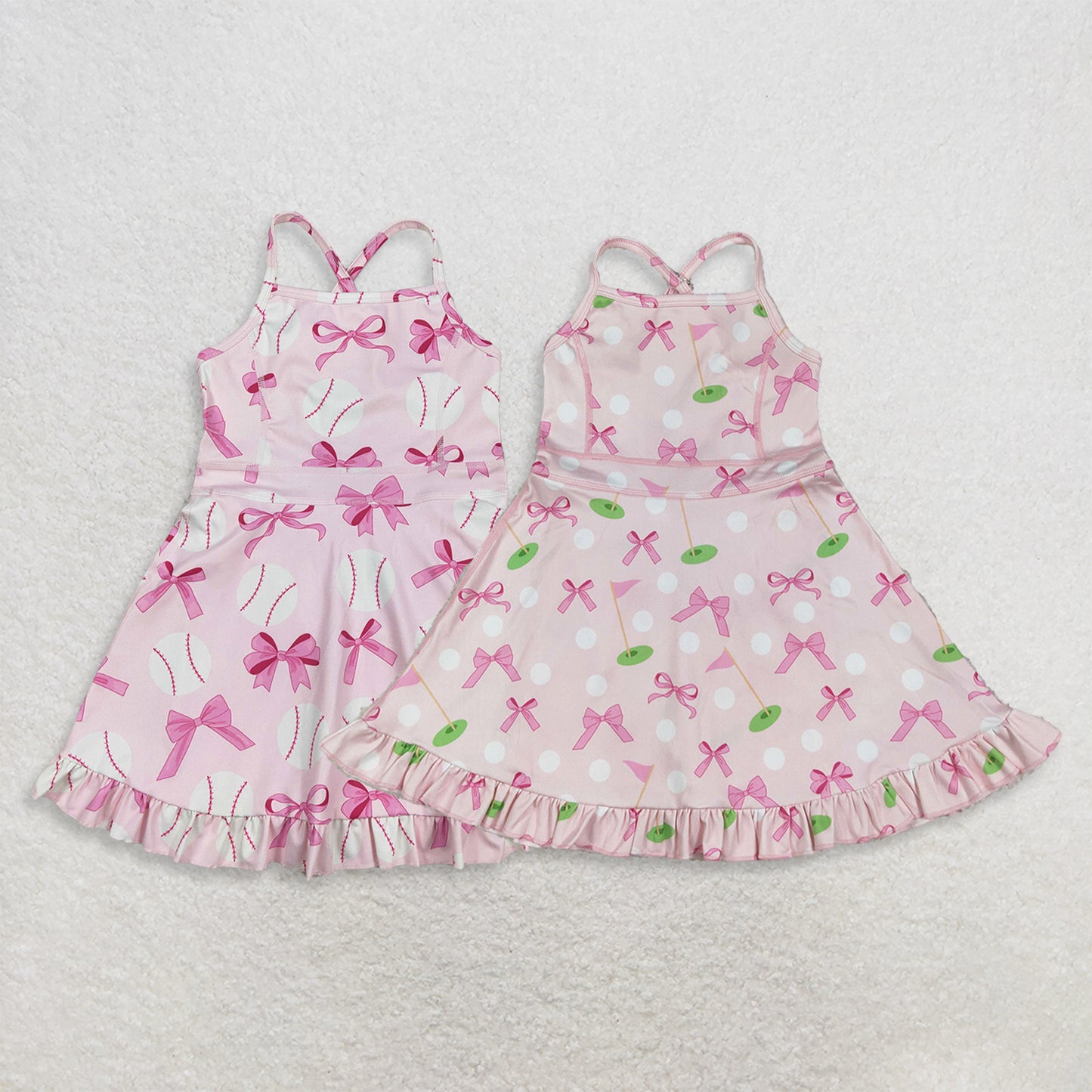 Sibling Baby Girls Kids Sleeveless Bows Team Shorts Knee Length Dresses Pink Clothes RTS