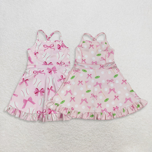 Sibling Baby Girls Kids Sleeveless Bows Team Shorts Knee Length Dresses Pink Clothes RTS