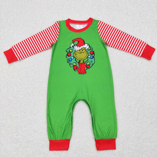 LR0579 Baby Boy Christmas Long Sleeves One Piece Green Face Romper