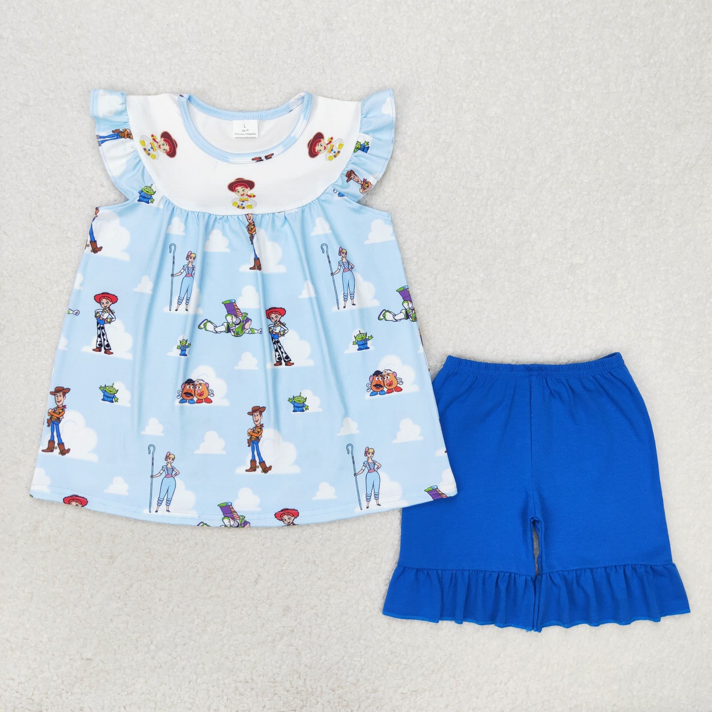 Baby Girl Summer Toys Tops Blue Cotton Shorts Set