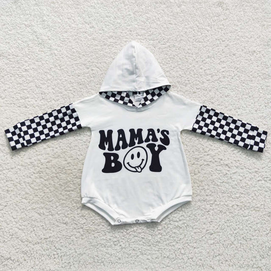 LR0540 Mama's Boy Checkered Long Sleeves One Piece Hoodie Romper