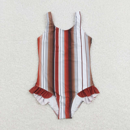 S0238 Baby Girl Sleeveless Stripes One Piece Summer Swimsuit