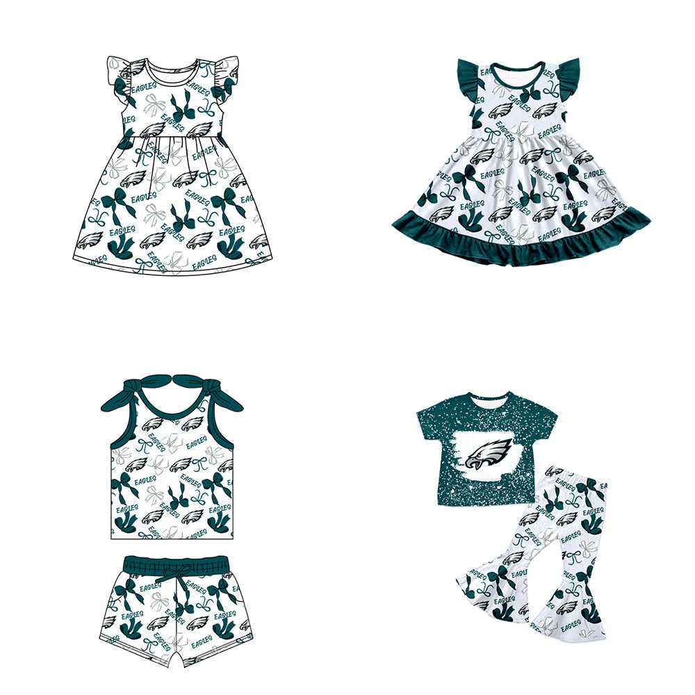 ( Moq 5 each style ) Baby Girl Toddler Team Bows Sibling Green Dress Set 7.9
