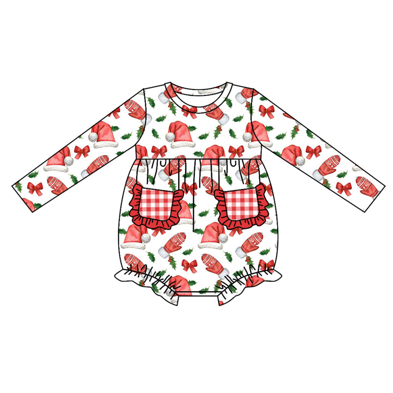 Baby Girl Long Sleeves Hats Gloves Christmas Bubble Romper