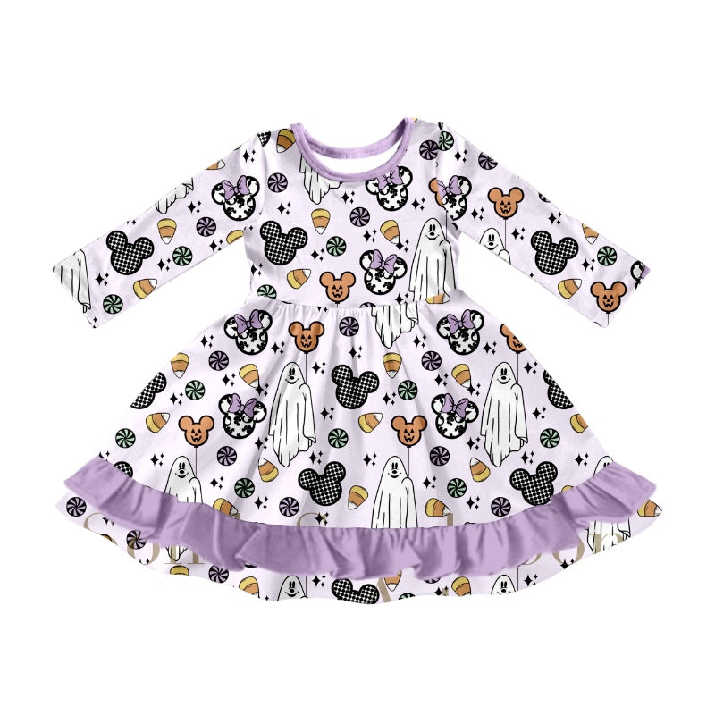 Baby Girl Long Sleeves Halloween Ghost Cartoon Dress