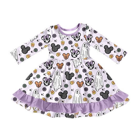 Baby Girl Long Sleeves Halloween Ghost Cartoon Dress