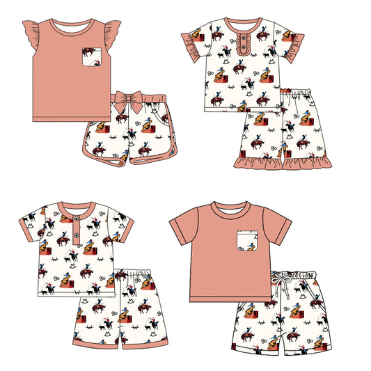 Baby Boy Girl Short Sleeves Western Rodeo Sibling Set ( Moq 5 Each Style ) 12.17