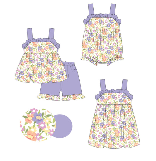 Baby Girl Flower Purple Straps Sibling Romper Dress Set ( Moq 5 Each Style ) 3.5