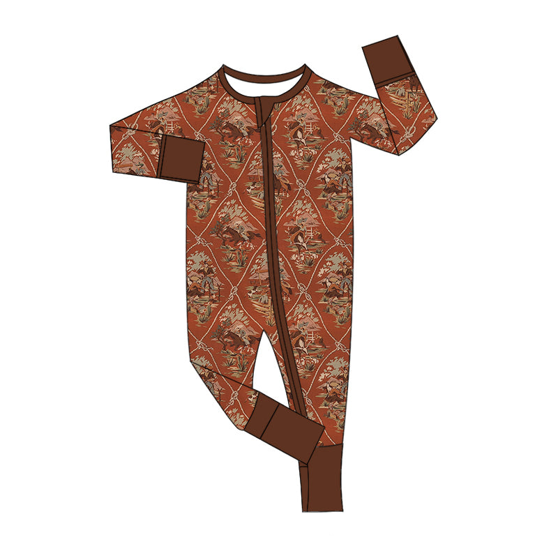 Baby Boy Infant Long Sleeves Western Rodeo Zipper Pajamas Romper Moq 5