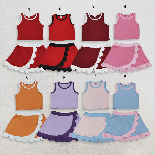 Sibling Baby Girls Kids Sleeveless Shirts Skirts Shorts Yoga Active Scallop Sets Clothes RTS