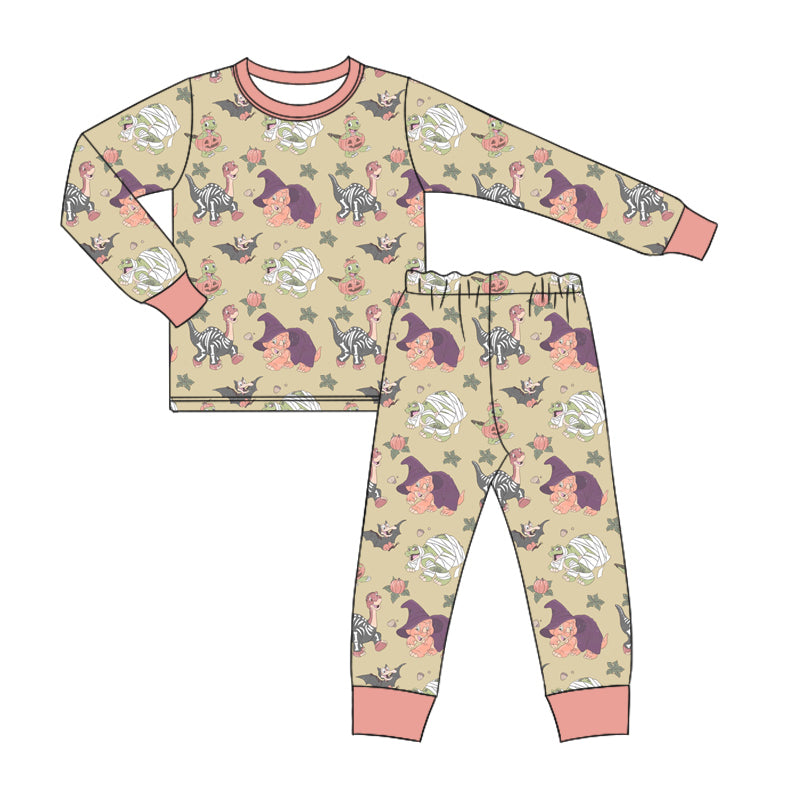 Baby Girl Long Sleeves Dinosaurs Pumpkin Shirt Pants Pajamas Halloween Set