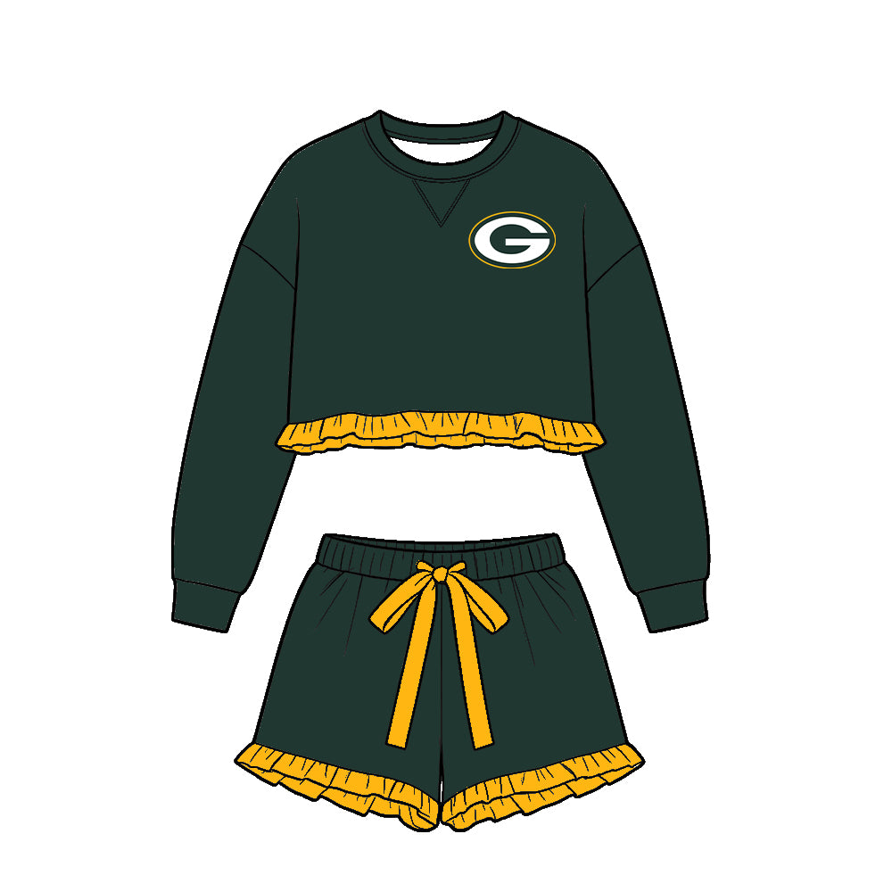 ( Moq 5 ) Baby Girls Kids Long Sleeves Ruffle Shirt Shorts Team Set Clothes