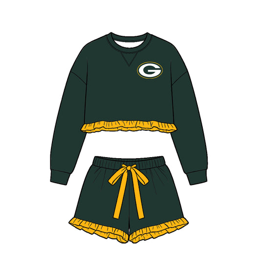 ( Moq 5 ) Baby Girls Kids Long Sleeves Ruffle Shirt Shorts Team Set Clothes