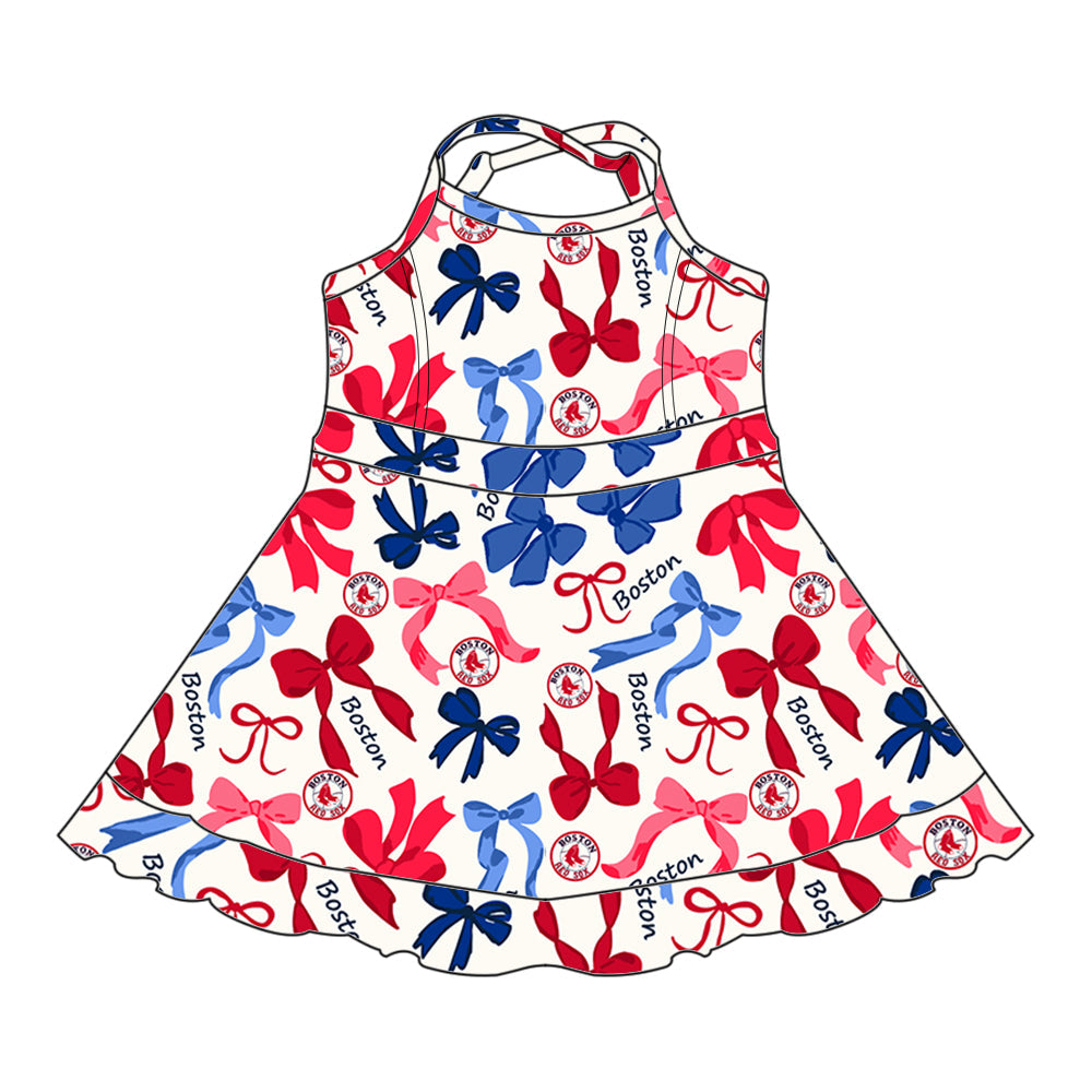 ( Moq 5 each style ) Baby Girl Team Red Blue Bows Sibling Dress Set 5.16