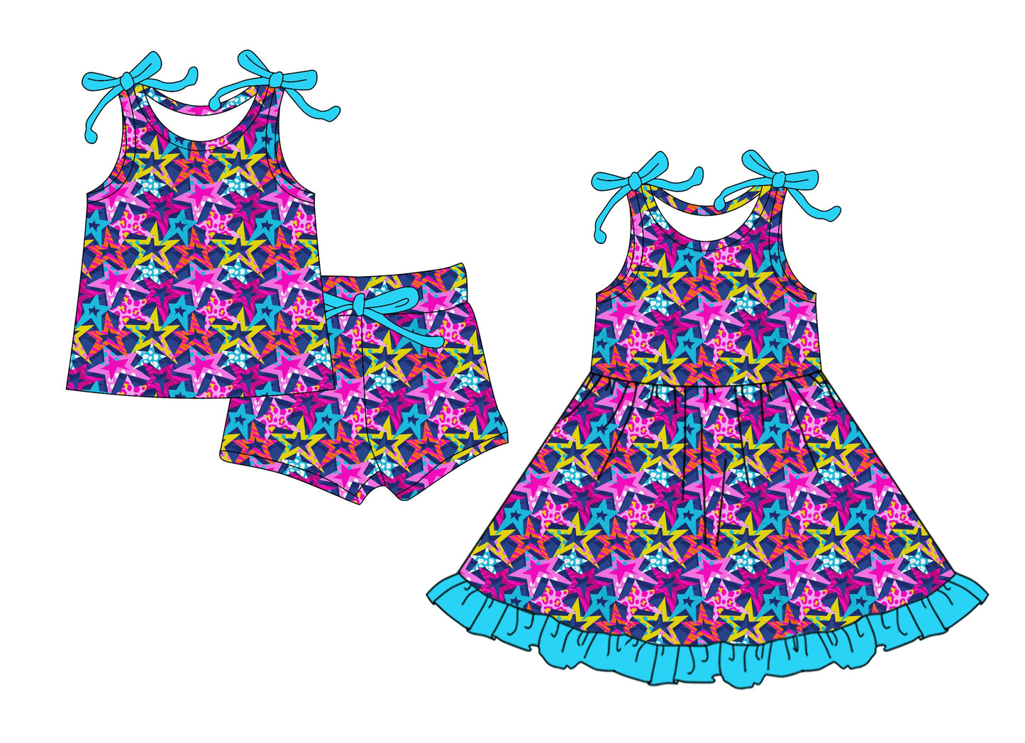 Baby Girl Short Sleeves Stars Sibling Dress Set ( Moq 5 Each Style ) 4.2