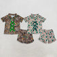 Sibling Baby Girls Kids Bows Buttons Shirts Camo Ruffle Shorts Hunting Pajamas Sets RTS