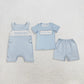 Sibling Baby Boy Kids Mama's Boy Blue Stripes Rompers Set Clothes RTS