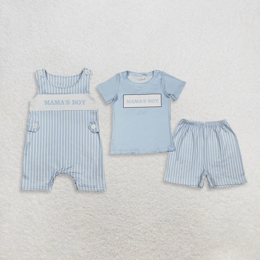 Sibling Baby Boy Kids Mama's Boy Blue Stripes Rompers Set Clothes RTS