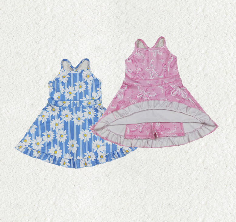 Baby Girl Sleeves Flower Stripes Butterfly Skort Yoga Active Sibling Dress RTS